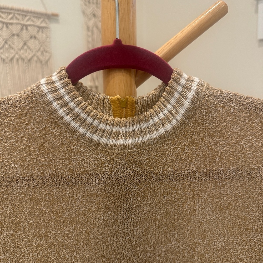 Vintage Tan Short Sleeve Knit Mock Neck Sweater Back Zip Women’s M - Picture 2 of 4